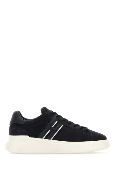 Hogan Black Leather Sneakers With Logo-embellished Side Panels In Black