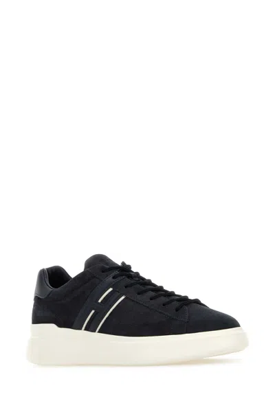 Hogan Black Leather Sneakers With Logo-embellished Side Panels In Black