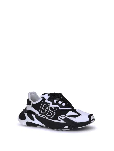 Dolce & Gabbana Panelled Leather Sneakers With Iconic Logo Patch In Black