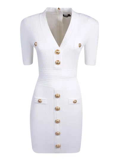 Balmain Logo Button Knit Dress In White