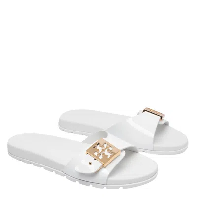Tory Burch Slide Sandals With Metallic Buckle Accent