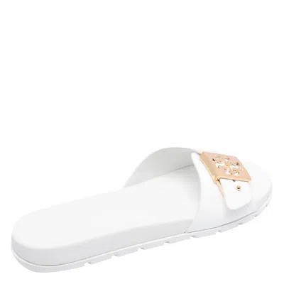 Tory Burch Slide Sandals With Metallic Buckle Accent