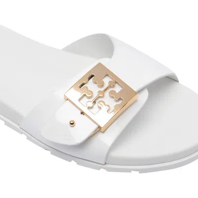 Tory Burch Slide Sandals With Metallic Buckle Accent