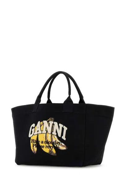Ganni Borsa Shopping In Tela Ardesia  Donna