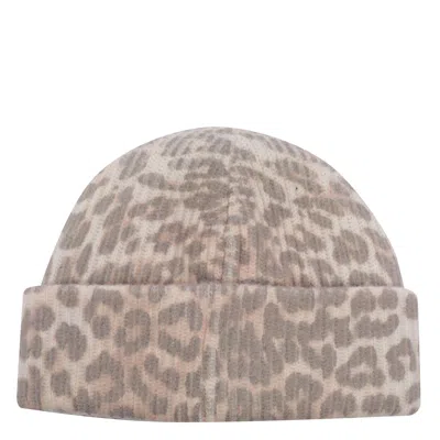 Ganni Graphic Wool Mix Printed Leopard Beanie In Multi