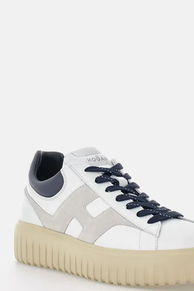 Hogan Lace-up White Sneakers With Logo Patch In Multi