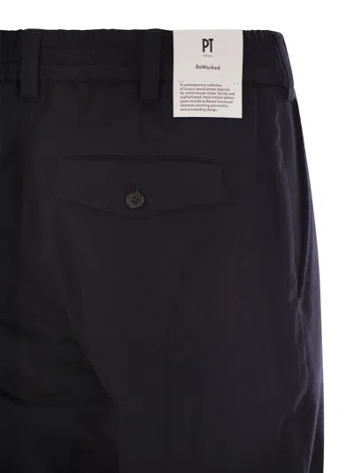 Pt Torino Blue Virgin Wool And Cashmere Trouser In Blue