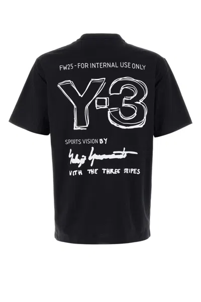 Y-3 Adidas Back Print Short Sleeved Cotton T-shirt Clothing In Black