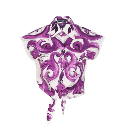 Dolce & Gabbana Cotton Shirt With Maiolica Print In Purple