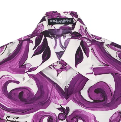 Dolce & Gabbana Cotton Shirt With Maiolica Print In Purple