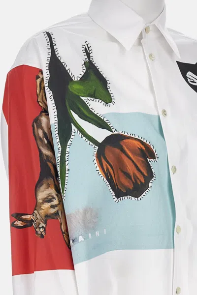 Marni Floral And Abstract Print Button-up Shirt In White