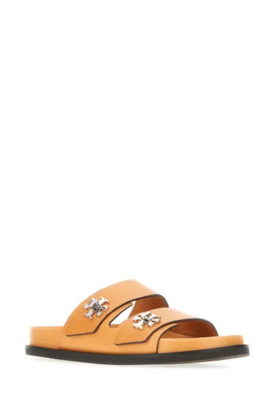 Tory Burch Caramel Leather Slider Sandals