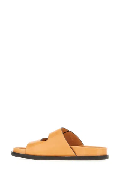 Tory Burch Caramel Leather Slider Sandals