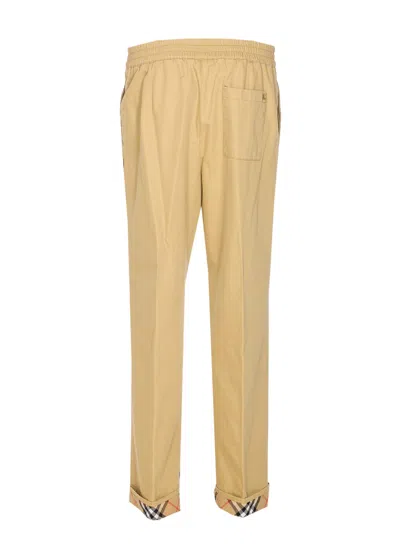 Burberry Classic Straight-leg Pants With Distinctive Check Cuffs In Nude