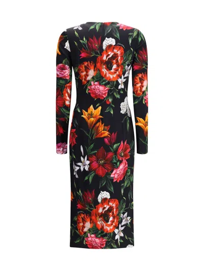 Dolce & Gabbana Flower Print Satin Midi Dress In Multi