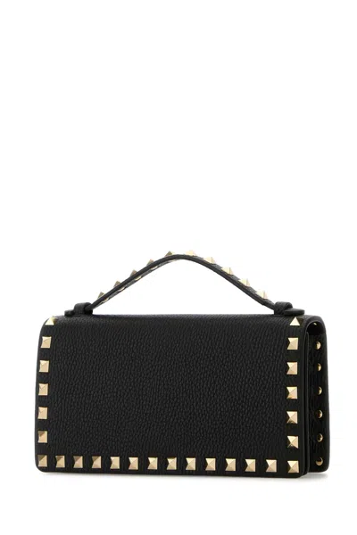 Valentino Rockstud Leather Wallet On Chain In Black