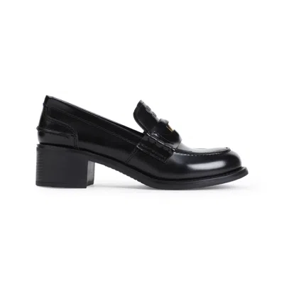 Miu Miu Penny Loafers In Brushed Leather In Black