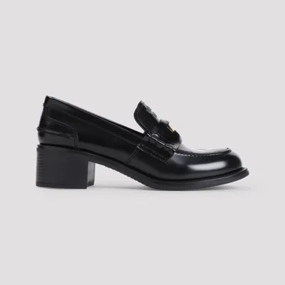 Miu Miu Penny Loafers In Brushed Leather In Black