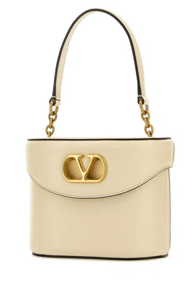 Valentino Borsa A Secchiello Vlogo Signature In Pelle Avorio  Donna In White