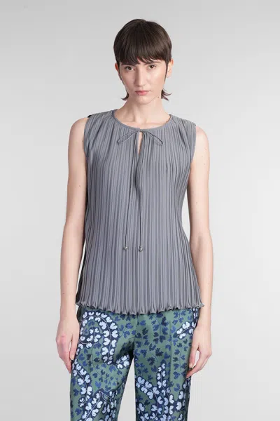 Lanvin Drawstring Neck Pleated Sleeve Top In Gray