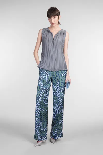 Lanvin Drawstring Neck Pleated Sleeve Top In Gray