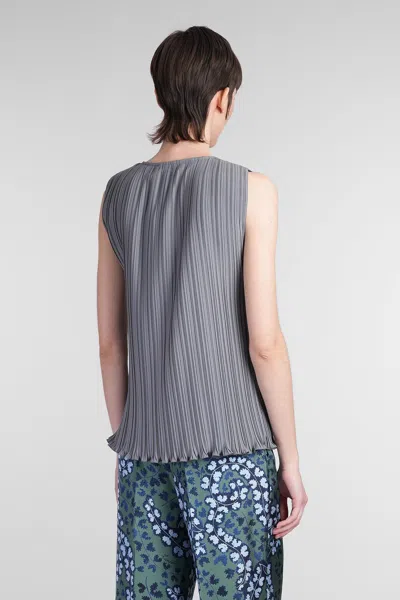 Lanvin Drawstring Neck Pleated Sleeve Top In Gray