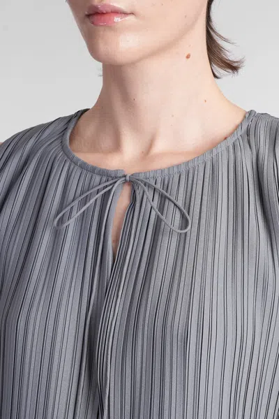 Lanvin Drawstring Neck Pleated Sleeve Top In Gray