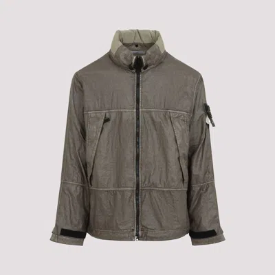 Stone Island Logo Patch Zip-up Jacket In Green