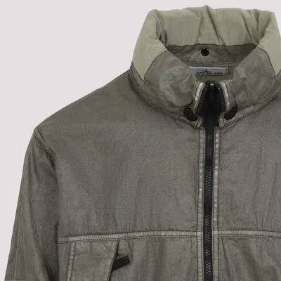 Stone Island Logo Patch Zip-up Jacket In Green