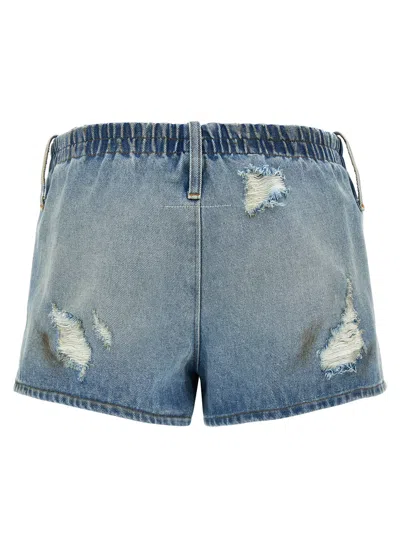 Mm6 Maison Margiela Mm6 By Maison Margiela Used-effect Cotton Denim Shorts With Elastic Waistband In Blue