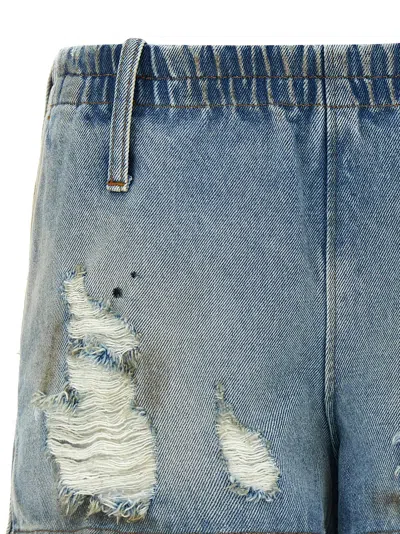 Mm6 Maison Margiela Mm6 By Maison Margiela Used-effect Cotton Denim Shorts With Elastic Waistband In Blue