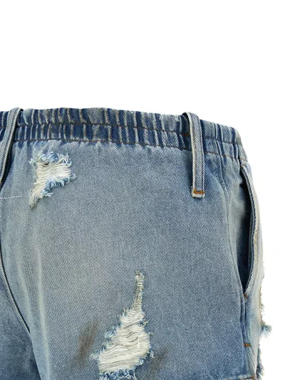 Mm6 Maison Margiela Mm6 By Maison Margiela Used-effect Cotton Denim Shorts With Elastic Waistband In Blue
