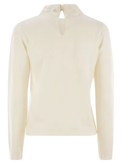 Fabiana Filippi Knitwear Sweater Lace Collar In White