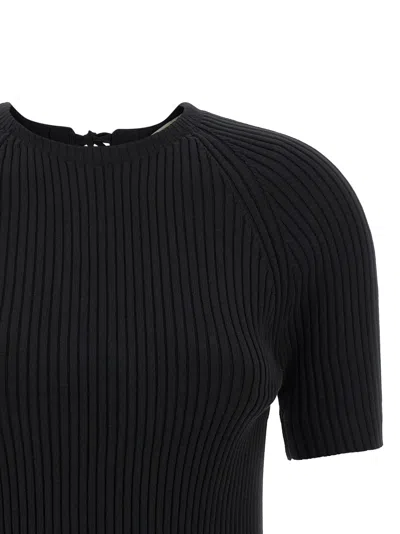 Tory Burch Ribbed Short-sleeve Pullover With Ties And Open Back In Black
