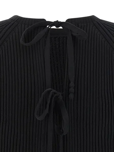 Tory Burch Ribbed Short-sleeve Pullover With Ties And Open Back In Black