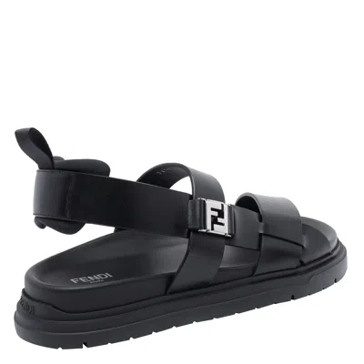 Fendi Ff Leather Sandals In Black