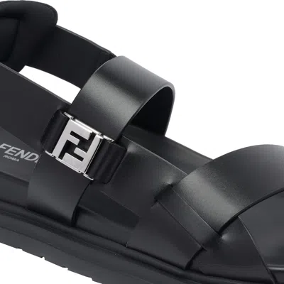 Fendi Ff Leather Sandals In Black
