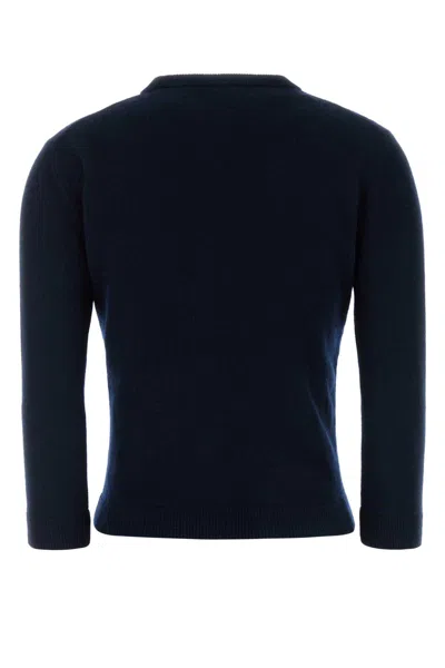 Valentino Wool Cardigan With Ribbed Cuffs And Bow Detail In Blue