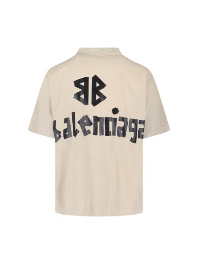 Balenciaga Men Beige Tape Type Medium Fit T-shirt
