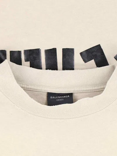 Balenciaga Men Beige Tape Type Medium Fit T-shirt