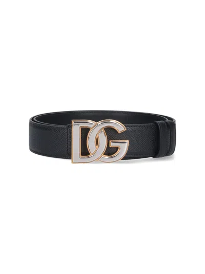 Dolce & Gabbana Adjustable Textured Finish Belts In Black