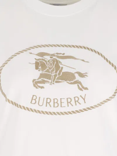 Burberry T-shirt In Cotone Con Knight Stamp In White