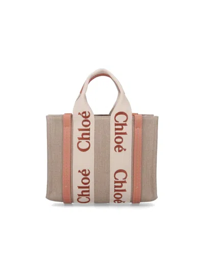 Chloé Woody Small Tote Bag In Orange