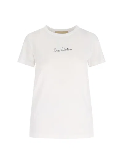 Valentino Cotton Crew Neck T-shirt With Short Sleeves In White