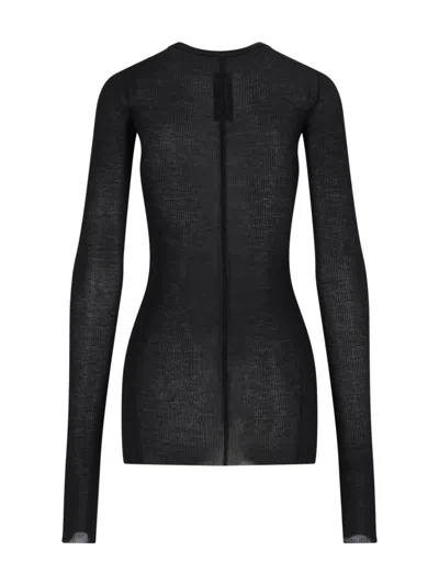 Rick Owens Ribbed Long-sleeve Top With Signature Back Stitching In Black