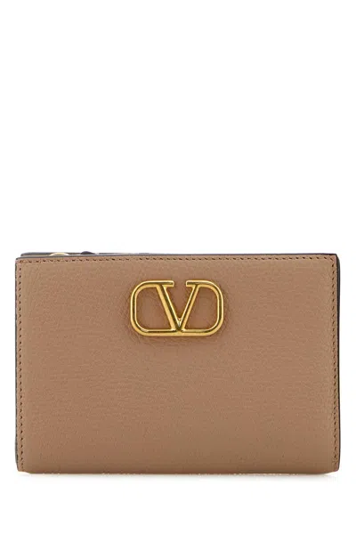 Valentino Powder Pink Leather Vlogo Wallet In Brown