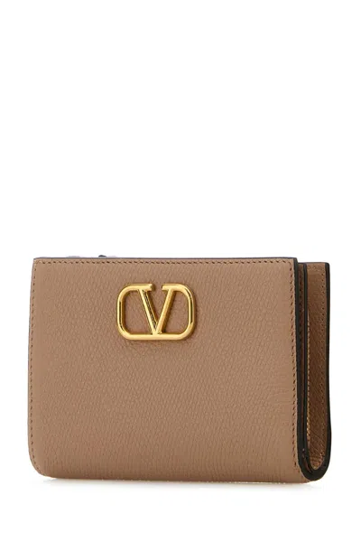 Valentino Powder Pink Leather Vlogo Wallet In Brown