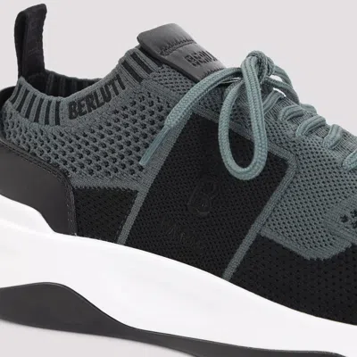 Berluti Breathable Textile And Leather Sneakers With Sole In Black