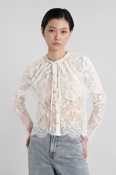 Self-portrait Caped Lace Cardigan In White