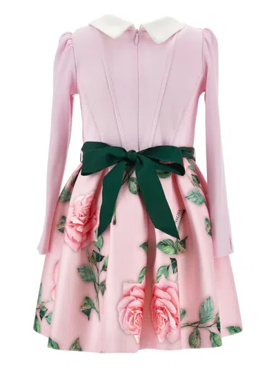 Monnalisa Rose-print Embellished Dress In Pink